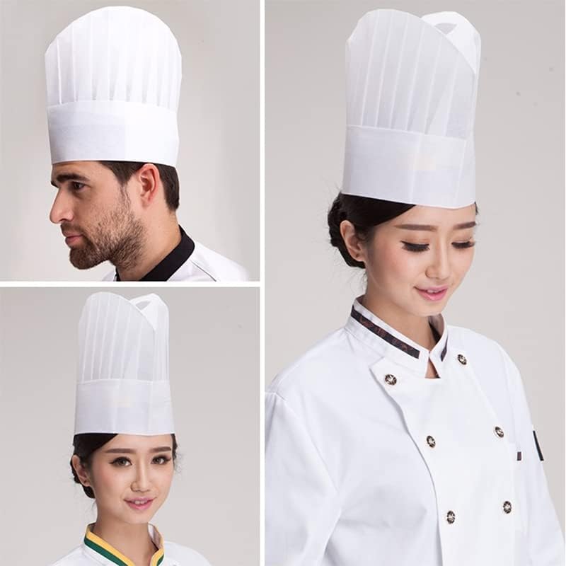 Hyzrz 10 Pack Disposable Non-Woven Paper Fiber Chef Hats for Women and Men, Adjustable Unisex White Kitchen Caps Bulk Set - Image 1